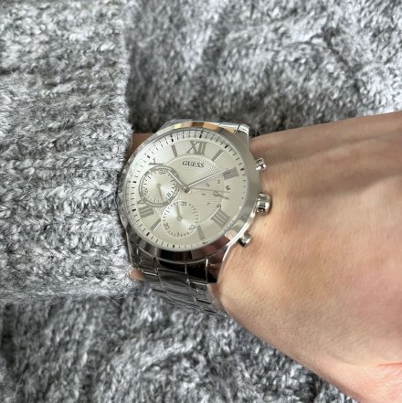 Srebrny zegarek damski Guess Solar z bransoletką W1070L1 