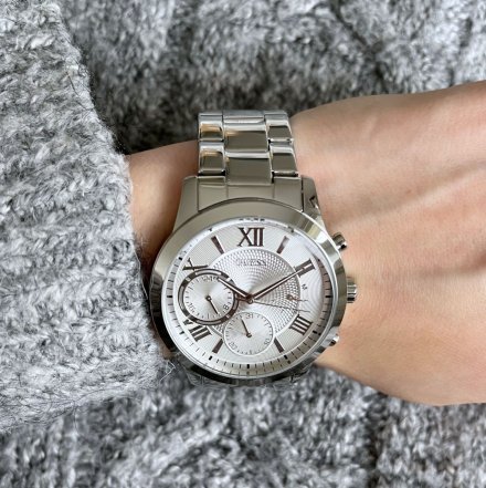 Srebrny zegarek damski Guess Solar z bransoletką W1070L1 