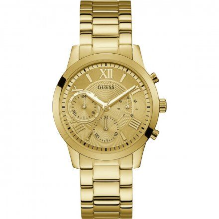Złoty zegarek damski Guess Solar z bransoletką W1070L2