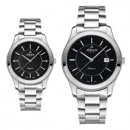 Atlantic Seapair zegarki szwajcarskie dla par Srebrno-Czarne