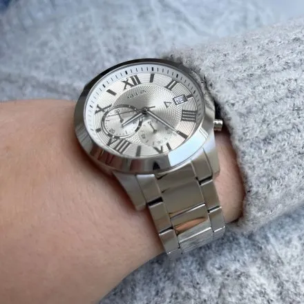 Srebrny zegarek męski Guess Atlas z bransoletką W0668G7