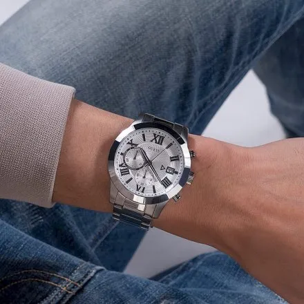 Srebrny zegarek męski Guess Atlas z bransoletką W0668G7