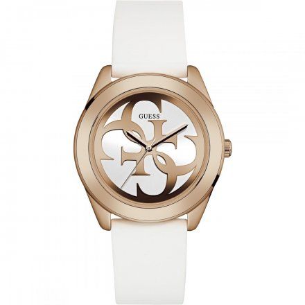 Różowozłoty zegarek Guess G Twist z białym paskiem W0911L5