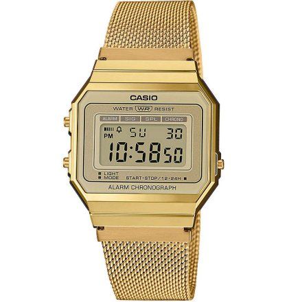 Złoty zegarek Casio Vintage z bransoletką mesh A700WEMG-9AEF w stylu Retro