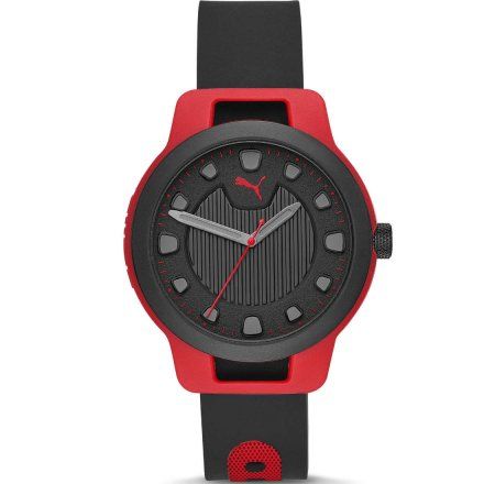 Czarno-czerwony zegarek Puma Reset ze wskazówkami P5001