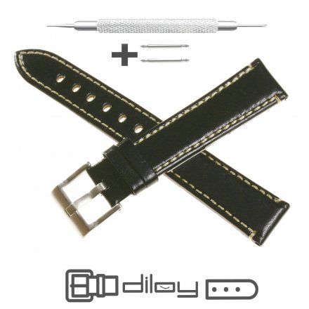Pasek DILOY Fashion 373.18.01 Skórzany Czarny 18 mm - GRATIS dwa teleskopy i narzędzie