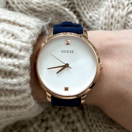 Różowy zegarek damski Guess Nova z niebieskim paskiem GW0004L2