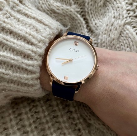 Różowy zegarek damski Guess Nova z niebieskim paskiem GW0004L2