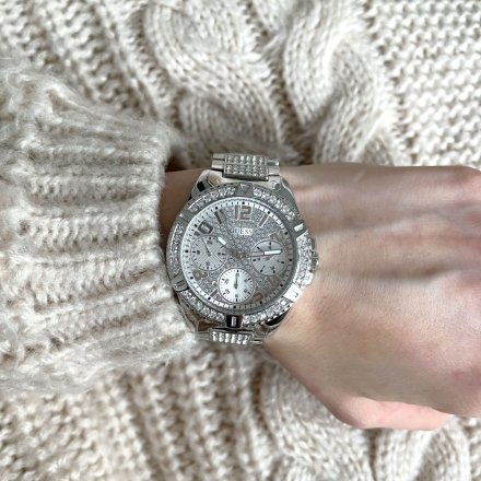 Srebrny zegarek damski Guess Frontier z kryształkami W1156L1