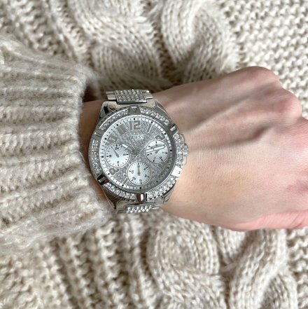 Srebrny zegarek damski Guess Frontier z kryształkami W1156L1