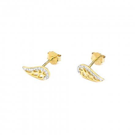 Złote kolczyki celebrytki ażurowe skrzydła z diamentami • Złoto 585 Brylanty 0.06ct