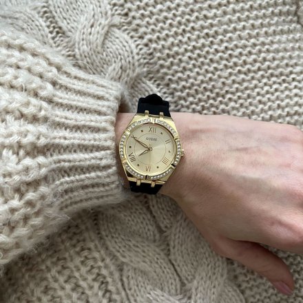 Czarno-złoty zegarek damski Guess Cosmo z kryształami GW0034L1