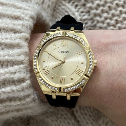 Czarno-złoty zegarek damski Guess Cosmo z kryształami GW0034L1