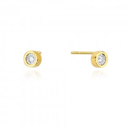 Klasyczne złote kolczyki wkrętki z diamentem • Złoto 585 Brylanty 0.16ct