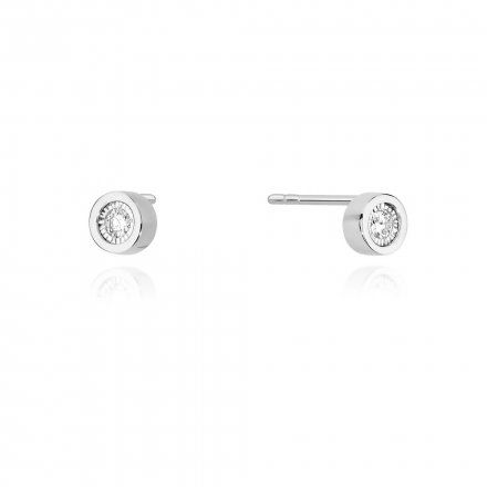 Klasyczne złote kolczyki wkrętki z diamentem • Białe Złoto 585 Brylanty 0.16ct