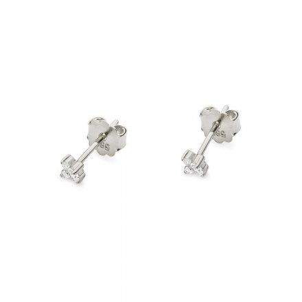 Złote kolczyki wkrętki kwiatki cztery diamenty • Białe Złoto 585 Brylanty 0.12ct