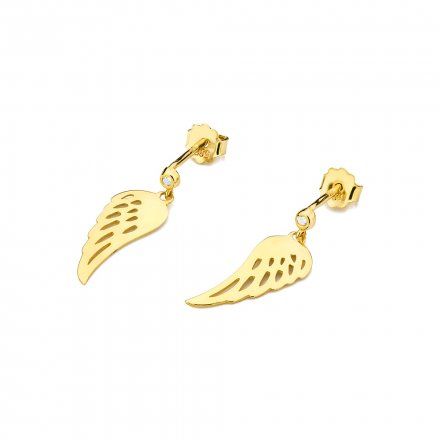 Złote kolczyki wiszące skrzydła z diamentami • Złoto 585 Brylanty 0.03ct