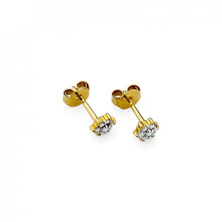 Błyszczące złote kolczyki wkrętki kwiatki z diamentami • Złoto 585 Brylanty 0.12ct