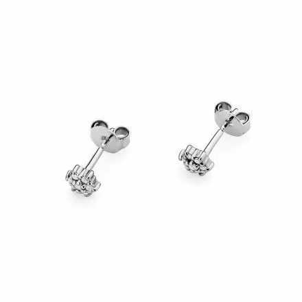 Błyszczące złote kolczyki wkrętki kwiatki z diamentami • Białe Złoto 585 Brylanty 0.12ct