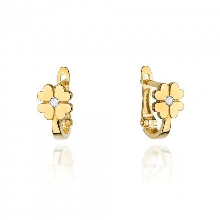 Złote kolczyki dla dziewczynki kwiatki z diamentami zapięcie angielskie • Złoto 585 Brylant 0.06ct