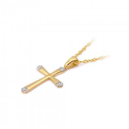 Złota zawieszka wisiorek klasyczny krzyżyk z diamentami • Złoto 585 Brylanty 0.02ct