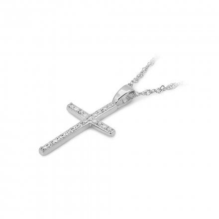 Złota zawieszka wisiorek wąski krzyżyk z diamentami • Białe Złoto 585 Brylanty 0.05ct