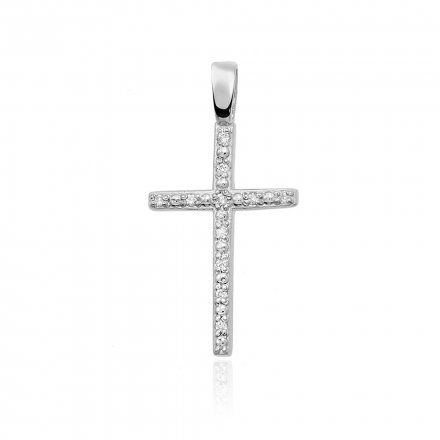 Biżuteria SAXO 14K Zawieszka krzyżyk  0,05ct K-4 Biale Złoto z diamentem