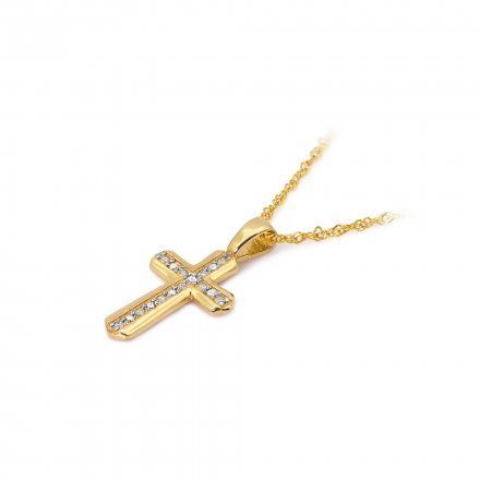Złota zawieszka wisiorek retro krzyżyk z diamentami • Złoto 585 Brylanty 0.03ct