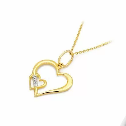 Złota zawieszka wisiorek serca z diamentami • Złoto 585 Brylant 0.015ct