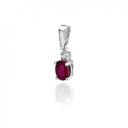 Biżuteria SAXO 14K Zawieszka z rubinem  0,60ct Z-1 Białe Złoto z diamentem