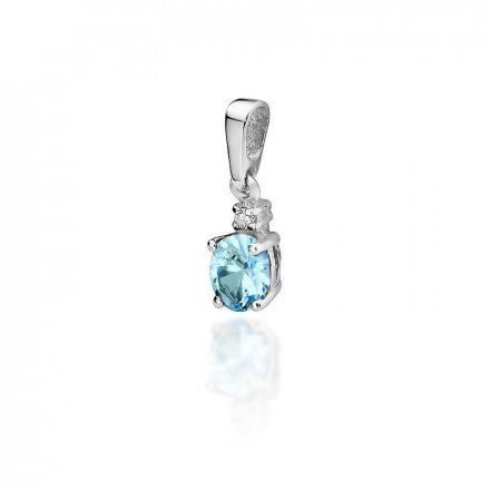 Złota zawieszka wisiorek topaz z diamentem • Białe Złoto 585 Topaz 0.50ct Brylant 0.0145ct