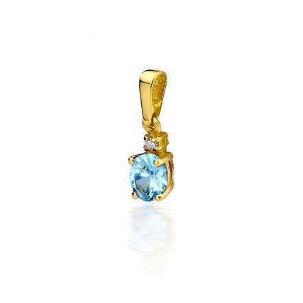 Złota zawieszka wisiorek topaz z diamentem • Złoto 585 Topaz 0.50ct Brylant 0.0145ct