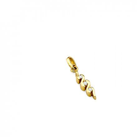 Złota zawieszka wisiorek podłużna fala z diamentem • Złoto 585 Brylant 0.06ct