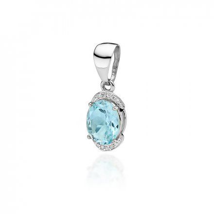 Złota zawieszka wisiorek z topazem i diamentami • Białe Złoto 585 Topaz 3.20ct Brylanty 0.04ct