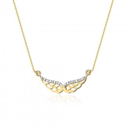 Złoty naszyjnik celebrytka ażurowe skrzydełka z diamentami • Złoto 585 Brylant 0.03ct