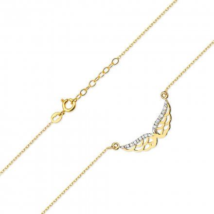 Złoty naszyjnik celebrytka ażurowe skrzydełka z diamentami • Złoto 585 Brylant 0.03ct