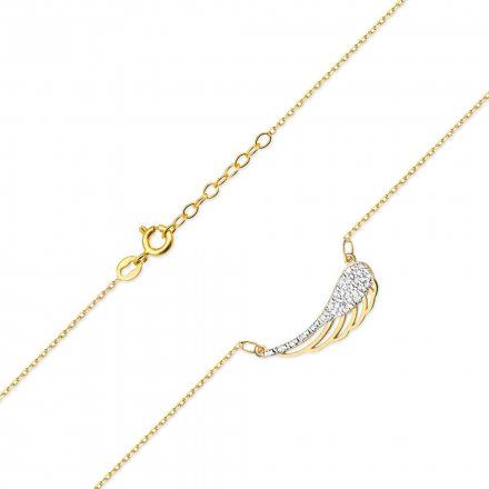Złoty naszyjnik celebrytka skrzydło anioła z diamentami • Złoto 585 Brylant 0.13ct