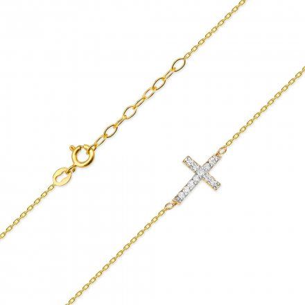 Złoty naszyjnik celebrytka krzyżyk z diamentami • Złoto 585 Brylant 0.06ct