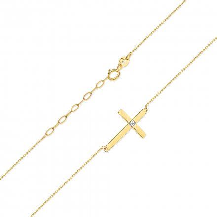 Złoty naszyjnik celebrytka krzyżyk z diamentem • Złoto 585 Brylant 0.005ct