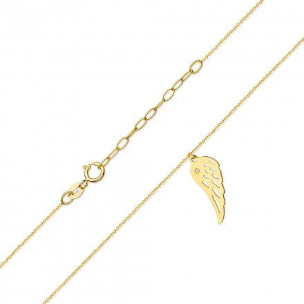 Złoty naszyjnik celebrytka skrzydło anioła z diamentem • Złoto 585 Brylant 0.005ct