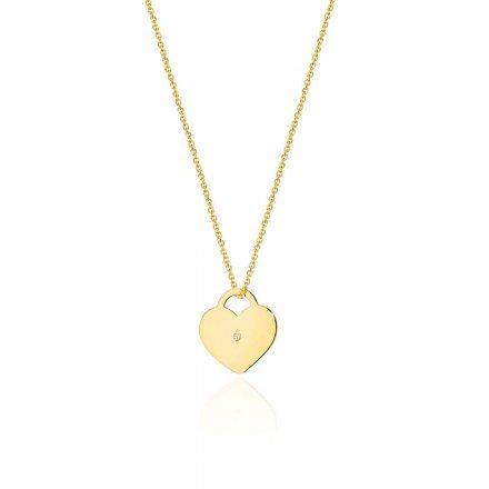Złoty naszyjnik celebrytka serce z diamentem • Złoto 585 Brylant 0.005ct 
