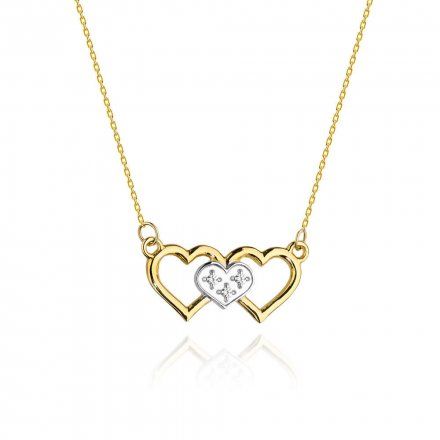 Złoty naszyjnik z diamentami połączone serca • Złoto 585 Brylant 0.015ct 