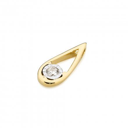 Złoty naszyjnik wisiorek łezka z diamentami • ZŁOTO 585 Brylant 0.08ct