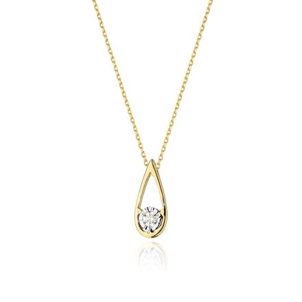 Złoty naszyjnik wisiorek łezka z diamentami • ZŁOTO 585 Brylant 0.08ct