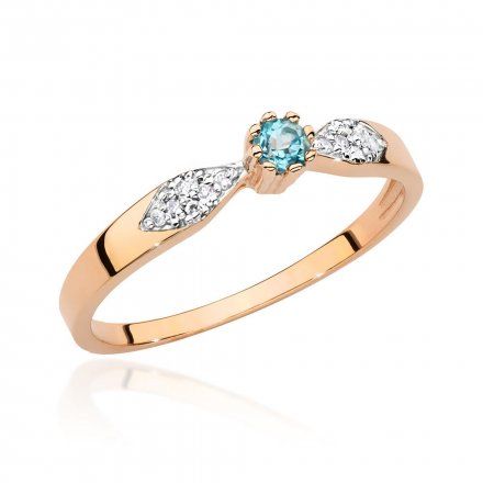 Biżuteria SAXO 14K Pierścionek z topazem i diamentami 0,15ct BC-013 Różowe Złoto