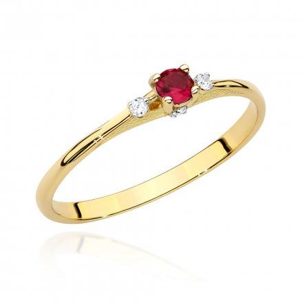 Biżuteria SAXO 14K Pierścionek z rubinem i diamentami 0,15ct BC-014 Złoto