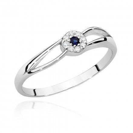 Biżuteria SAXO 14K Pierścionek z szafirem i diamentami 0,03ct BC-015 Białe Złoto