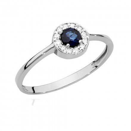 Biżuteria SAXO 14K Pierścionek z szafirem i diamentami 0,30ct BC-016 Białe Złoto