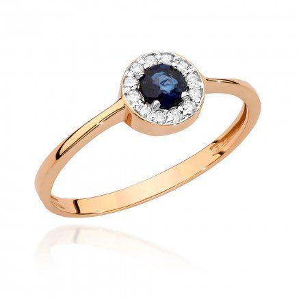 Biżuteria SAXO 14K Pierścionek z szafirem i diamentami 0,30ct BC-016 Różowe Złoto