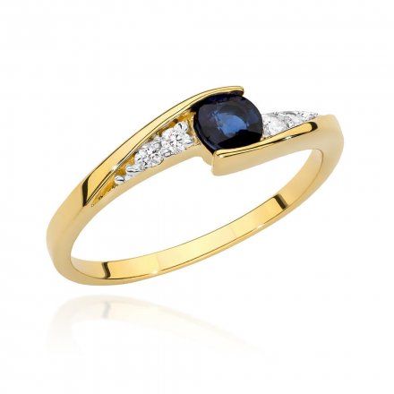 Biżuteria SAXO 14K Pierścionek z szafirem i diamentami 0,30ct BC-018  Złoto